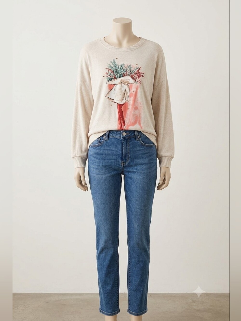 Love Beige Sweatshirt with Red Accent Illustration